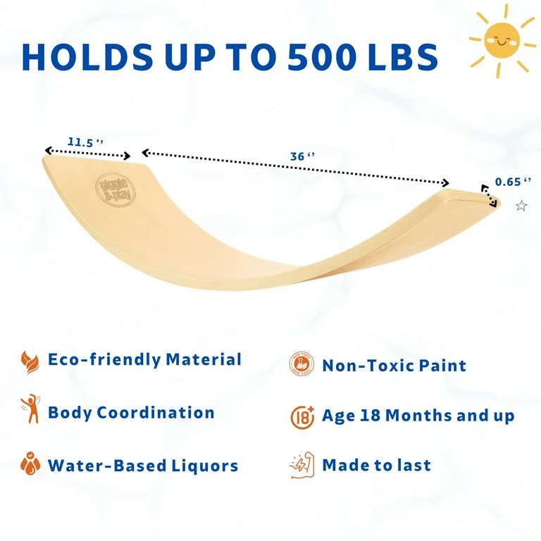 Giggle & Play Natural Wood Balance Board – 36” Kids Open-Ended Learning Toy for Yoga, Office ... | Walmart (US)