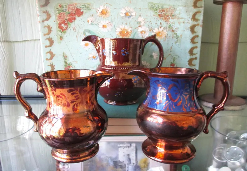 Set of Three - Antique English 1800s Copper Luster Creamers - Instant Collection | Etsy (US)