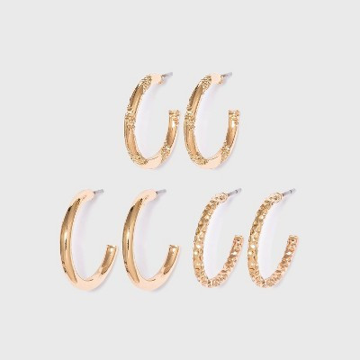 Textured Multi Hoop Earring Set 3pc - Wild Fable™ Gold: Jewelry, Nickel-Free Metal | Target
