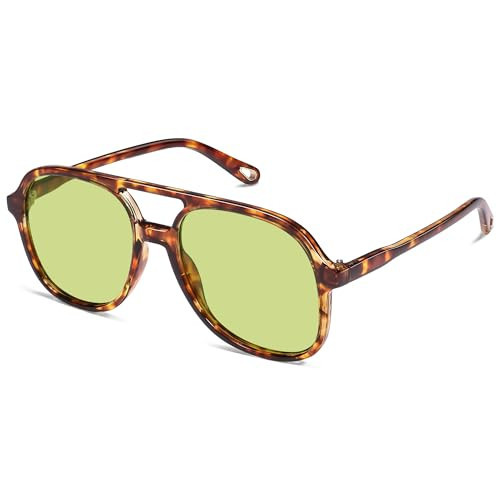 SOJOS Retro Polarized Aviator Sunglasses Womens Mens Classic 70s Vintage Trendy Square Aviators SJ2174, Tortoise/Light Green | Amazon (US)