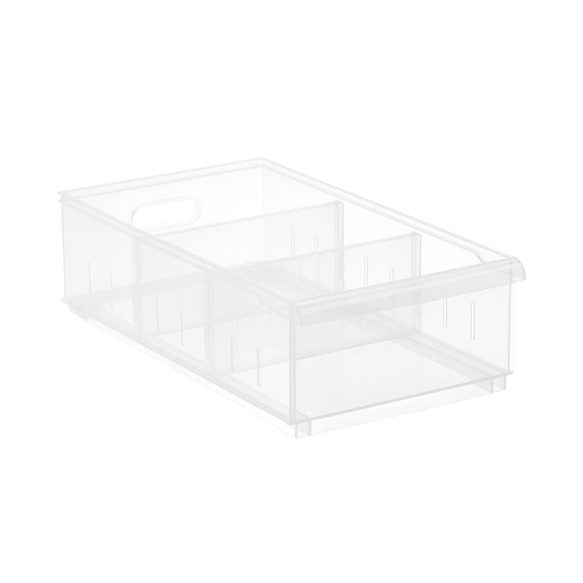 Wide Long Short Stacking Plastic Bin w/ Wheels Clear | The Container Store