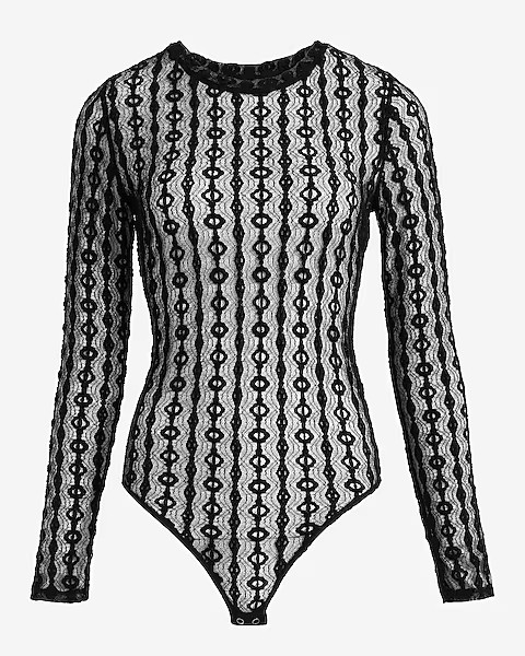 Lace Crew Neck Long Sleeve Bodysuit | Express