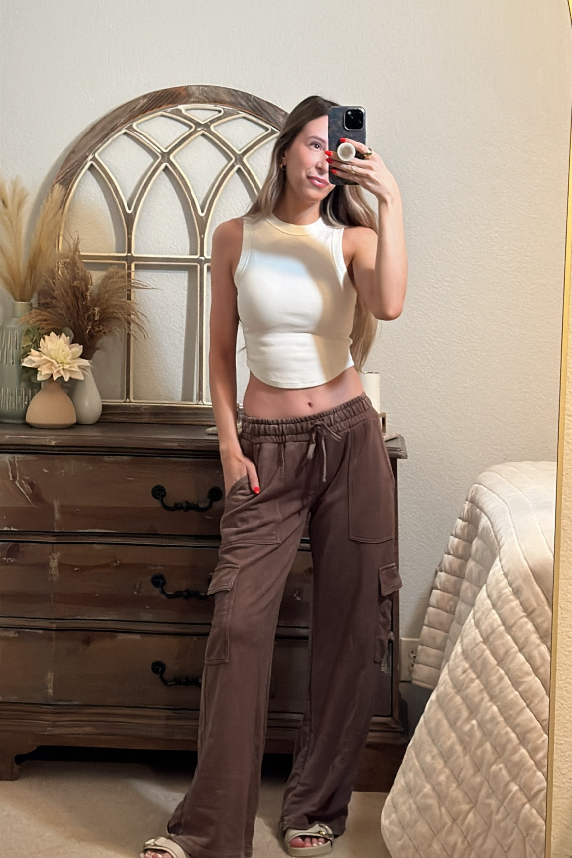 Cargo Sweatpants 🤎✨

Pants: XS
Tank: Wild Fable last season - linked similar 

Travel outfit, summer outfit, casual outfit, cargo pants, summer shirt, summer tee, affordable outfit, college outfit, beach outfit, beach style, vacation outfit, white cropped tank

#LTKTravel #LTKStyleTip #LTKBacktoSchool