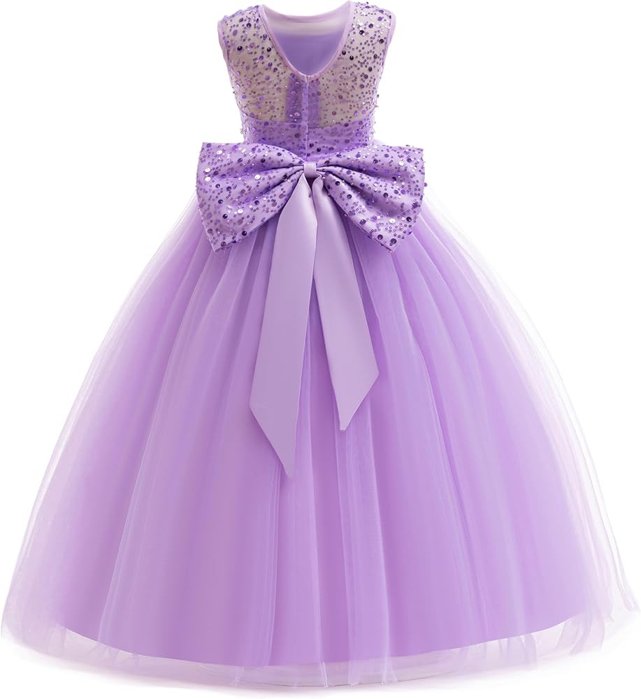 Girls Sequin Tulle Dress Formal Pageant Sparkly Birthday Party Wedding Guest Ball Gown Dresses wi... | Amazon (US)