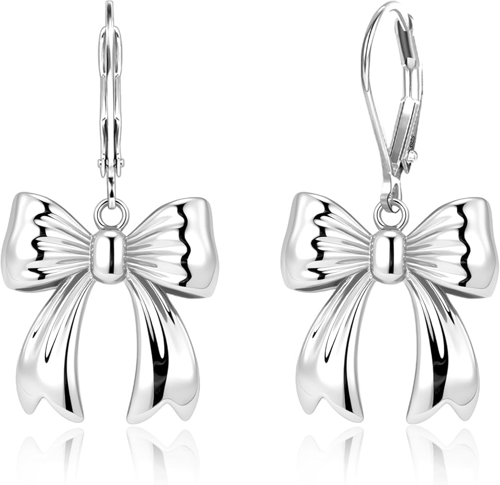 925 Sterling Silver Bow Dangle Earrings Hypoallergenic Leverback 14K Gold Plated Bow Dangle Earri... | Amazon (US)