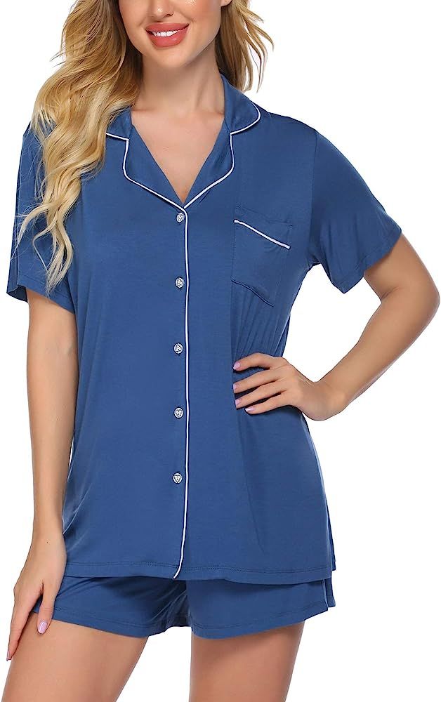 Ekouaer Pajamas Set Short Sleeve Sleepwear Womens Button Down Nightwear Soft Pj Lounge Set S-XXL | Amazon (CA)