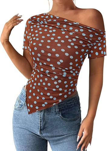 PRETTYGARDEN Womens Summer Off The Shoulder Tops 2026 Spring Short Sleeve Mesh Tie Dye Shirt Ruch... | Amazon (US)