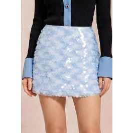 Attention-Grabbing Disc Sequins Mini Bud Skirt in Light Blue for Anniversary Nights & Birthday Ce... | Chicwish