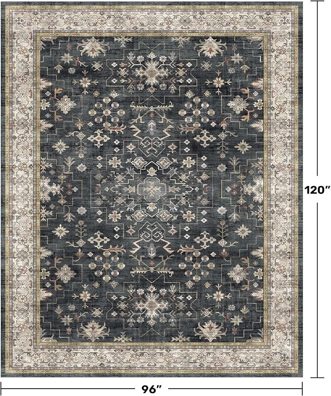 Black Farmhouse Washable 8x10 Area Rugs for Living Room, Bedroom, Dining Room Kitchen Table Rug f... | Amazon (US)