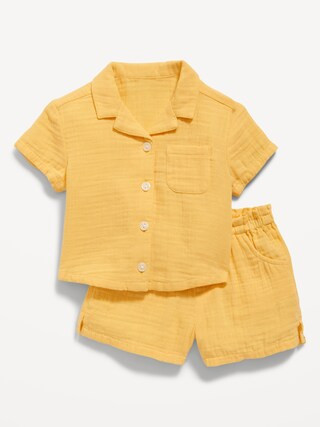 Short-Sleeve Double-Weave Shirt & Pull-On Shorts for Baby | Old Navy (US)