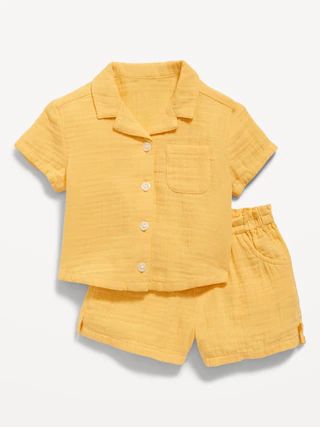 Short-Sleeve Double-Weave Shirt & Pull-On Shorts for Baby | Old Navy (US)