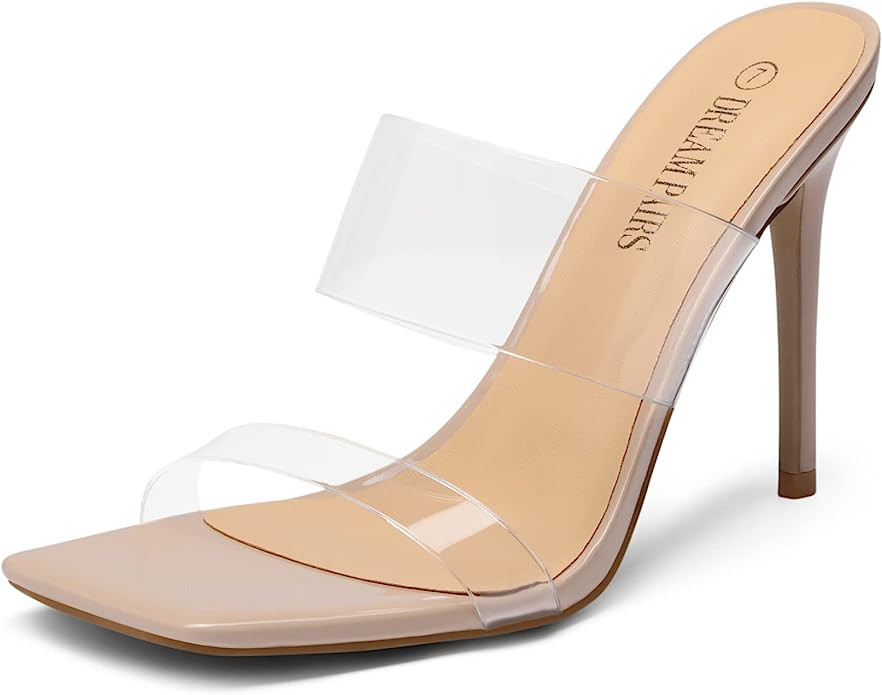 DREAM PAIRS Women's Square Toe High Stiletto Heels Sandals Open Toe Double Strap Dress Mules | Amazon (US)