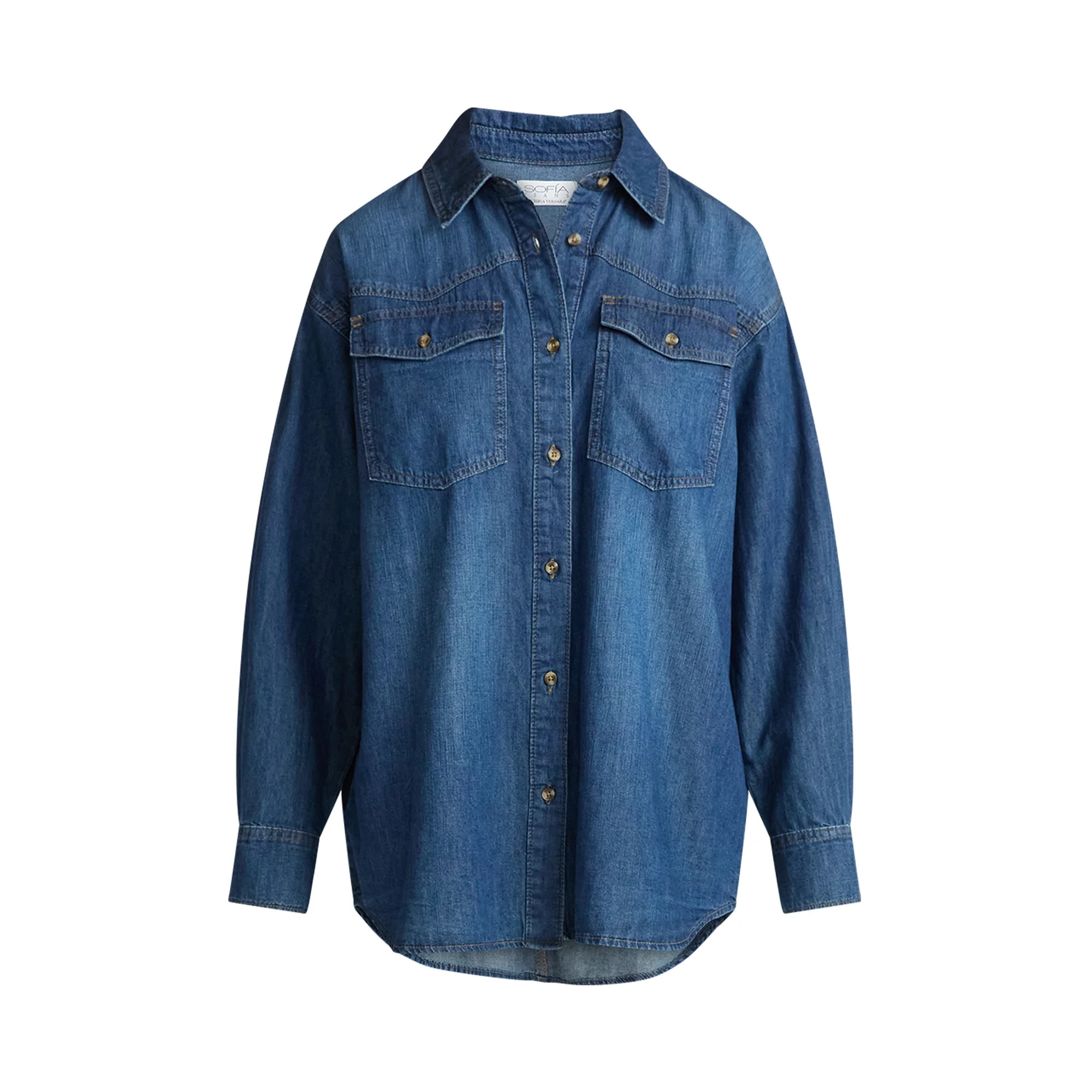 Sofia by Sofia Vergara Women's Oversized Boyfriend Shirt with Long Sleeves, Sizes XS-XXXL - Walma... | Walmart (US)