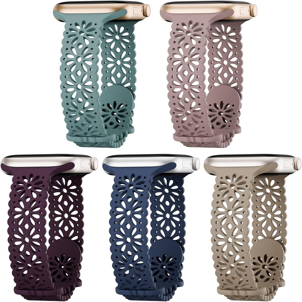 5 Pack Slim Lace Silicone Compatible for Apple Watch Band 38mm 40mm 41mm 42mm 44mm 45mm 46mm 49mm... | Amazon (US)