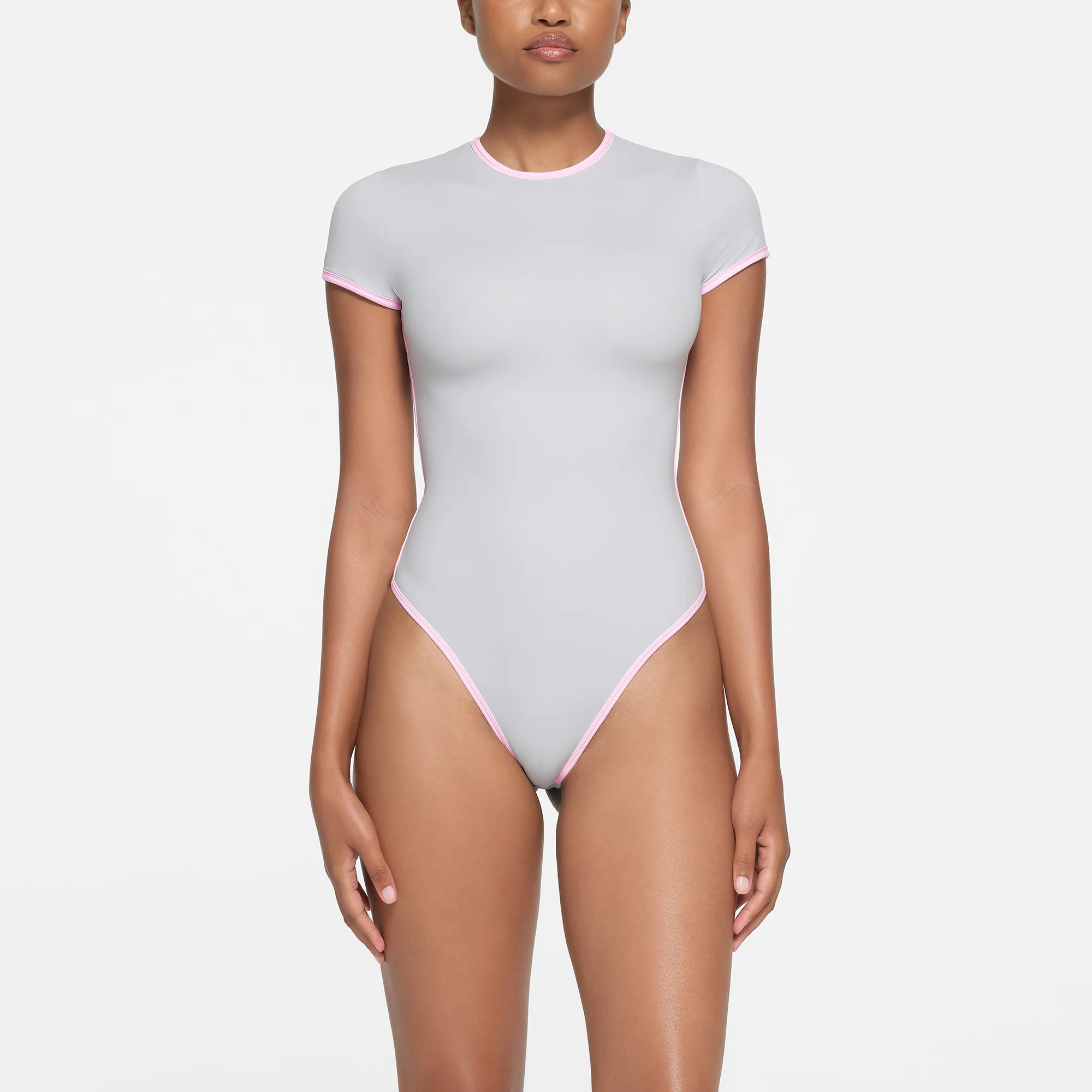 SKIMS Contrast Trim T-Shirt Bodysuit | Grey | XL | Fits Everybody | SKIMS (US)