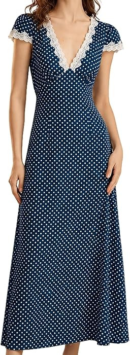 Women Summer Dresses Deep V Neck Polka Dot Prined Splice Lace Dress Elegant for Party | Amazon (US)