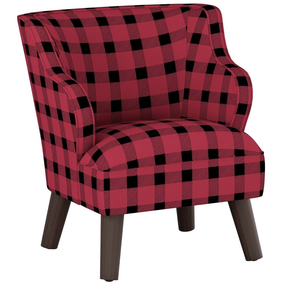 Kids Curved Arm Modern Chair Plaid with Espresso Legs Black/Red - Pillowfort | Target