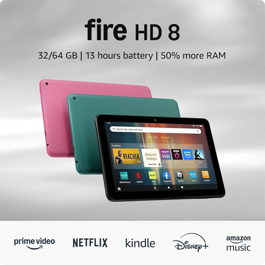 Amazon Fire HD 8 tablet (newest gen), 8" HD Display, 3 GB memory, 32 GB, designed for portable en... | Amazon (UK)
