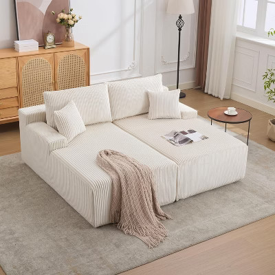 coucheta 79'' Double Oversized Lounge Chair, Boneless Corduroy Sleeper Sofa Bed with 4 Pillows, Reading Loveseat for Living Room, Bedroom, Beige | Target