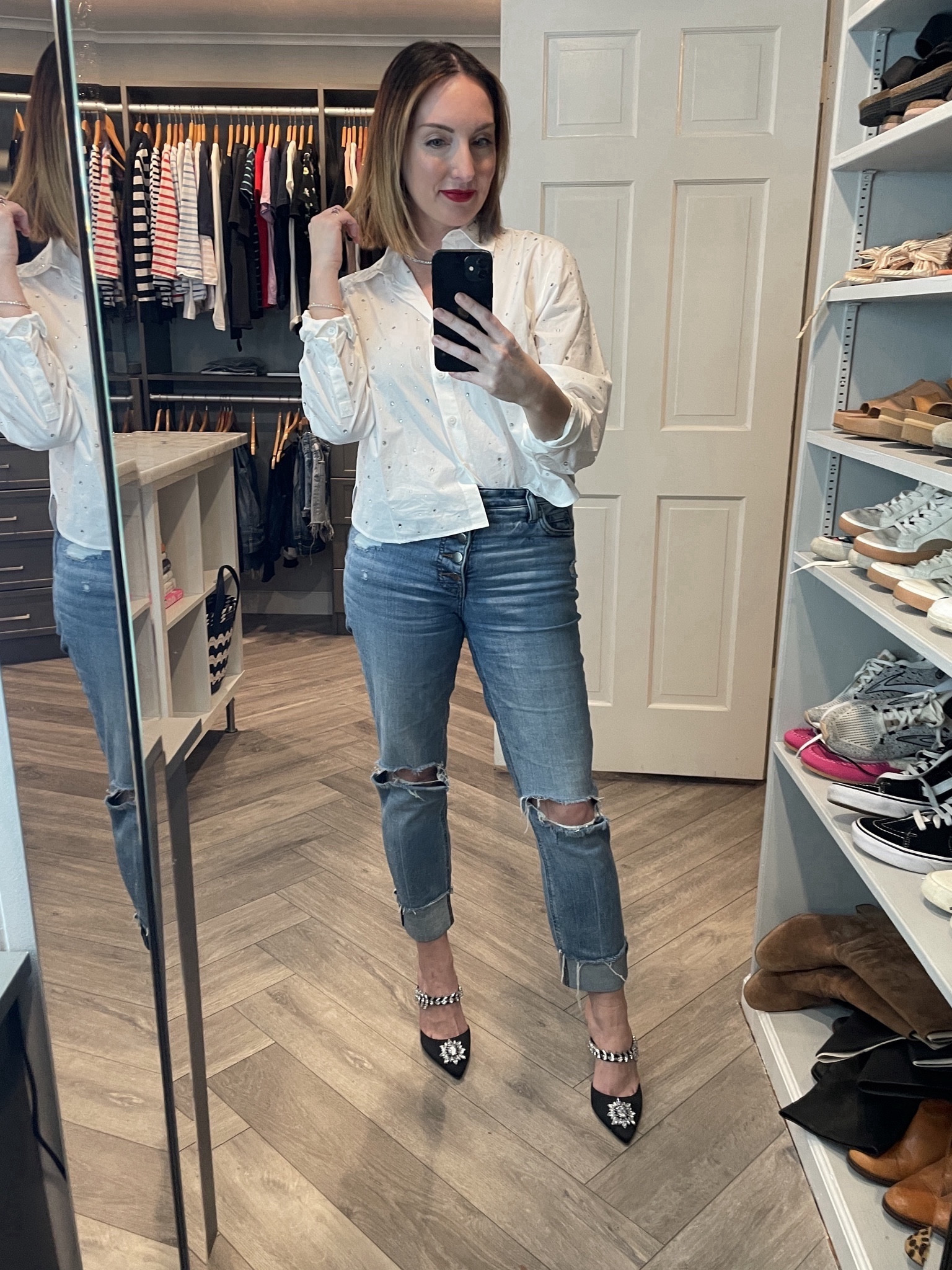 I love a juxtaposition in fashion. Torn jeans + heels and diamonds. #fashion #lewk 

#LTKsalealert #LTKbeauty #LTKstyletip