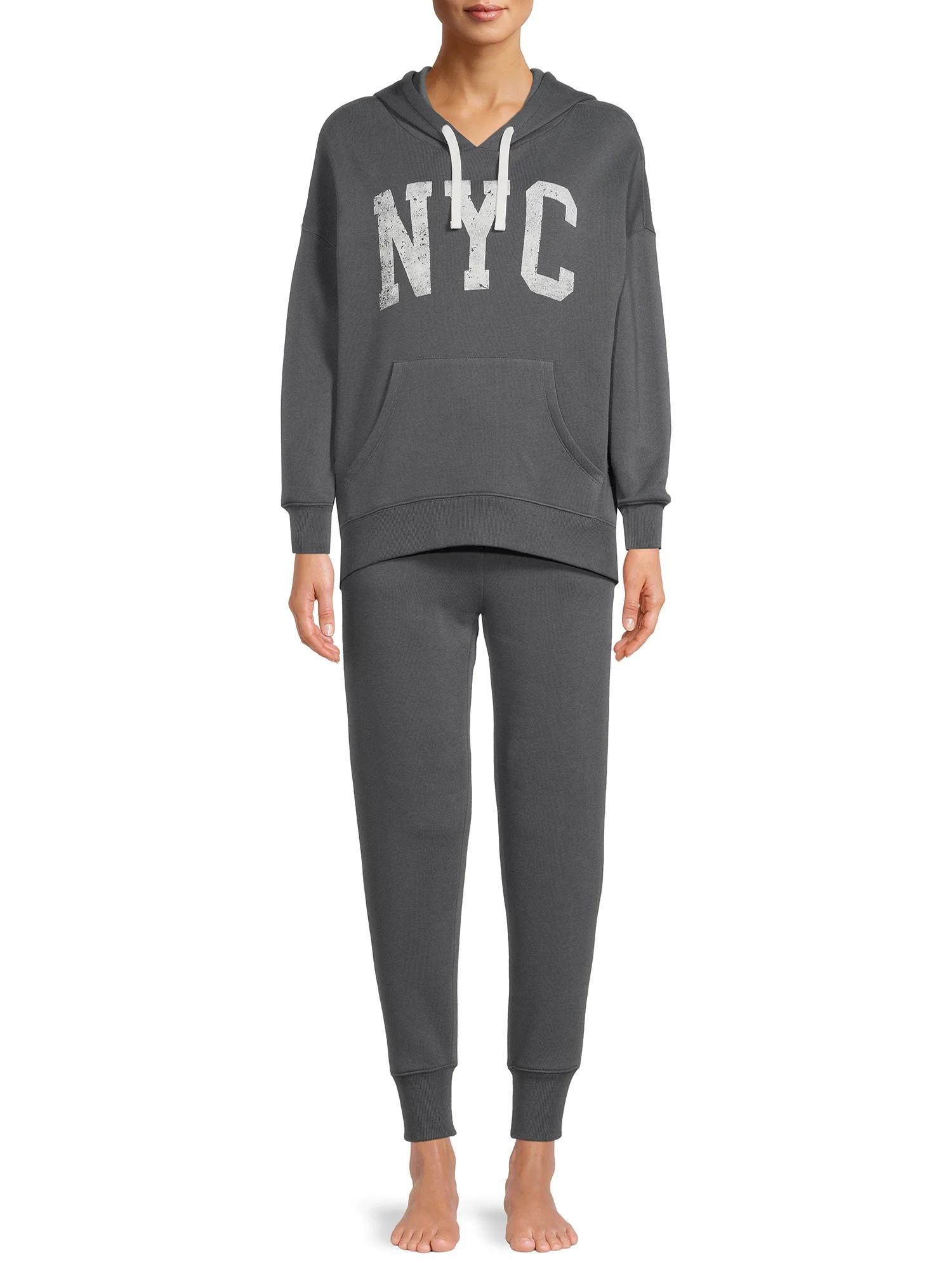 Grayson Social Women's and Women's Plus Fleece Hoodie and Joggers Sleep Set, 2-Piece | Walmart (US)