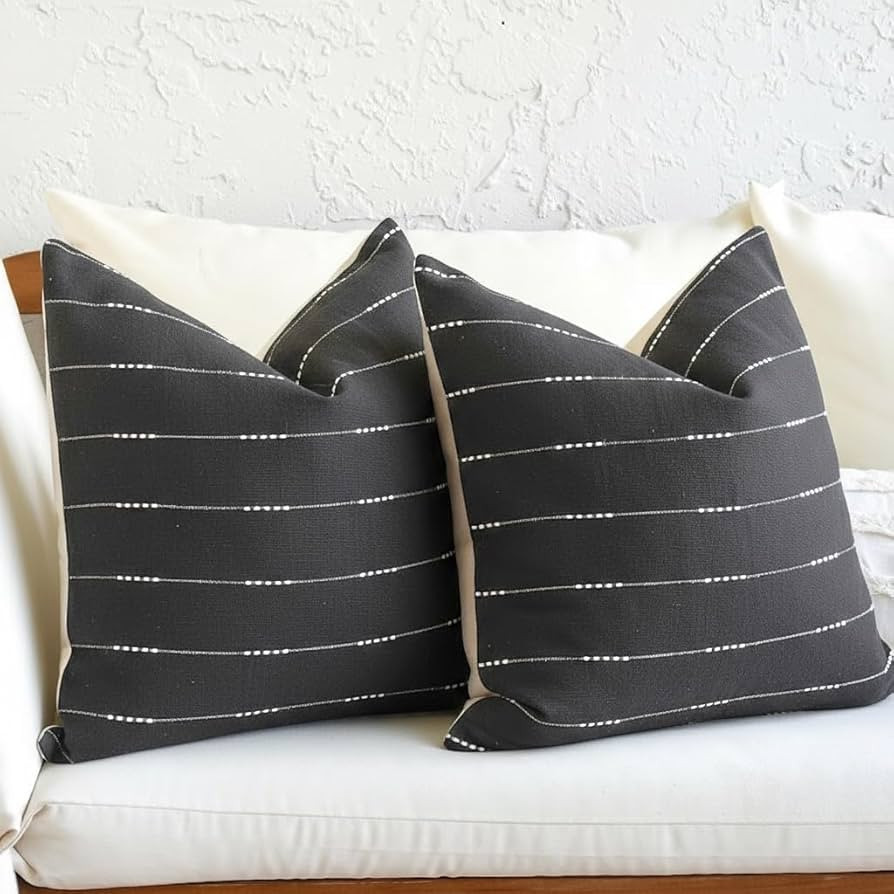 Snugtown Decorative Black Striped Boho Throw Pillow Covers, Woven Stripes Pillowcase for Sofa, Ar... | Amazon (US)