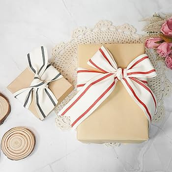 CT CRAFT LLC Ivory Cotton Red Stripes Ribbon 2" x 10 Yards for Home Décor Gift Present Wrapping ... | Amazon (US)