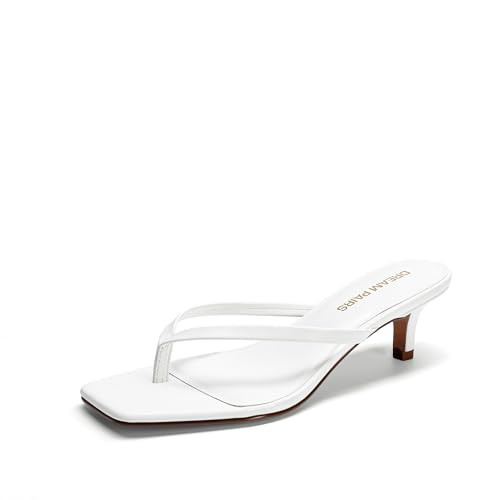 DREAM PAIRS Kitten Heels for Women Flip Flop Low Heels Square Open Toe Sandals Thong 1.96 Inch Heeled Sandals for Summer Vocation,Size 7,White,SDHS25001W | Amazon (US)