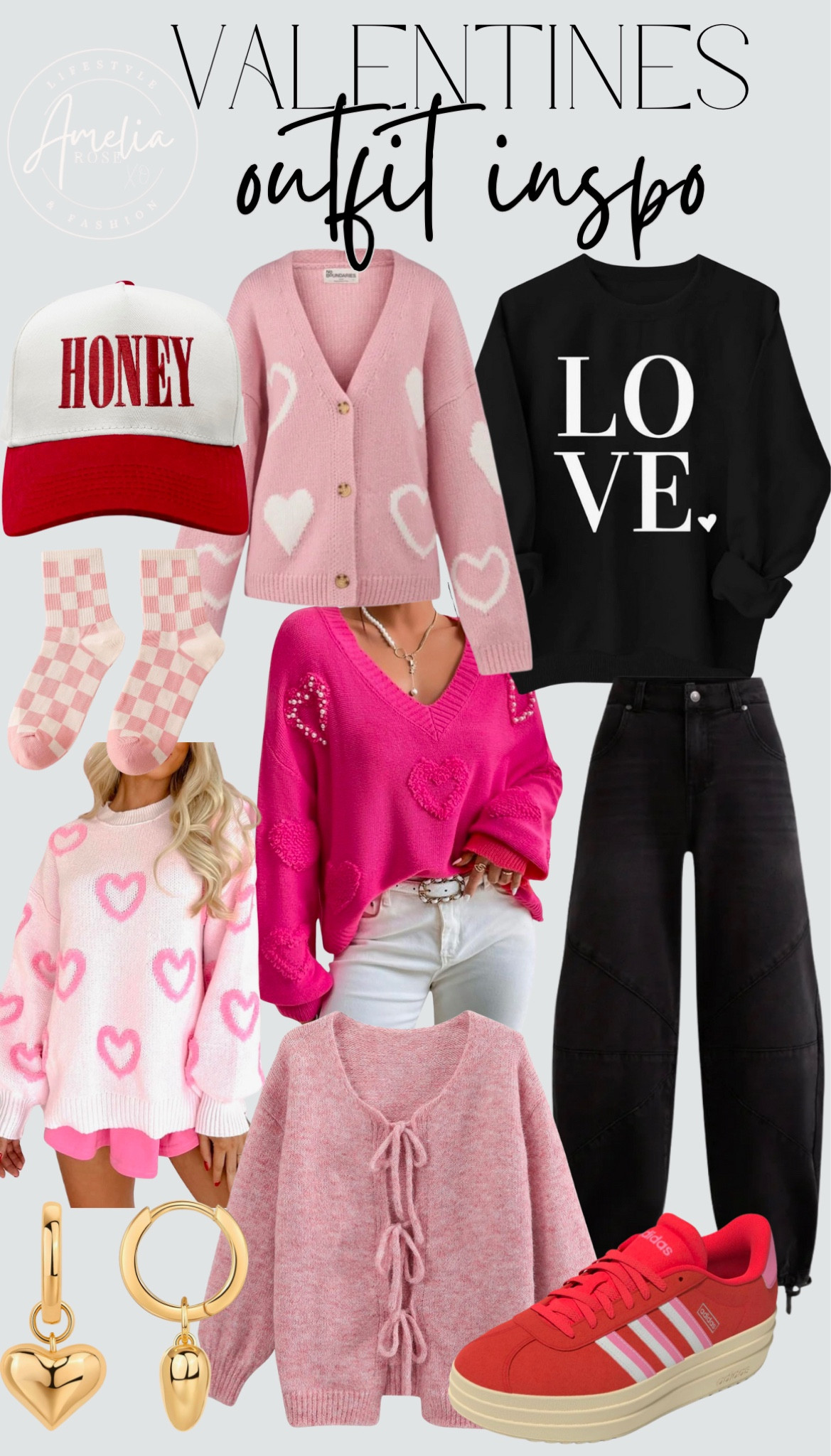 Valentine’s Day outfit inspo! How cute are these adidas 😍 I’m also loving these subtle barrel jeans with the tie bottoms! The checker socks are in my cart and I grabbed the cute heart cardigan from Walmart! 

#LTKStyleTip #LTKFindsUnder50 #LTKSeasonal