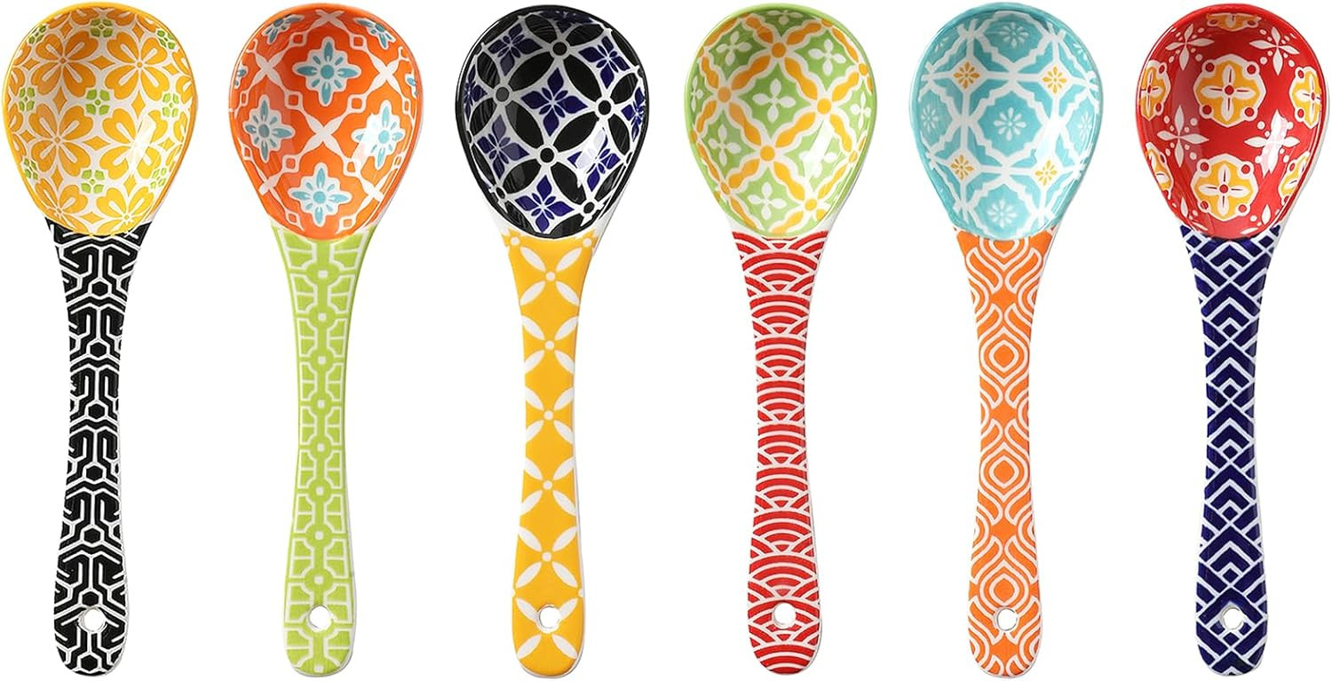 Ceramic Small Serving Spoons, Colorful Soup Spoon Set for Cereal, Yogurt, Dips, Ice Cream, Ramen,... | Amazon (US)