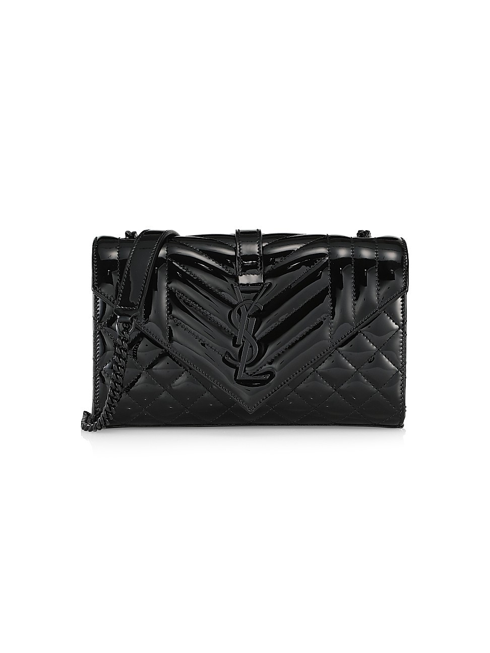 Saint Laurent Women's Envelope Monogram Matelassé Patent Leather Shoulder Bag - Black | Saks Fifth Avenue