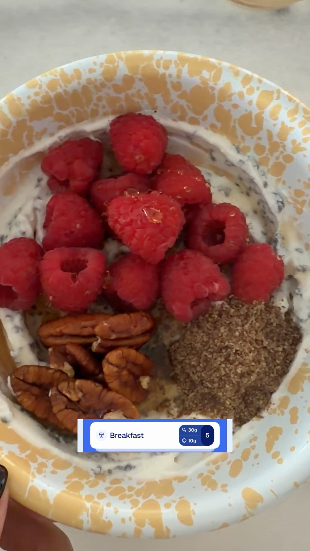 Easy 5-minute high-fiber, high-protein breakfast yogurt bowl with basil seeds.

#LTKselfcare #LTKdayinmylife #LTKfoodie