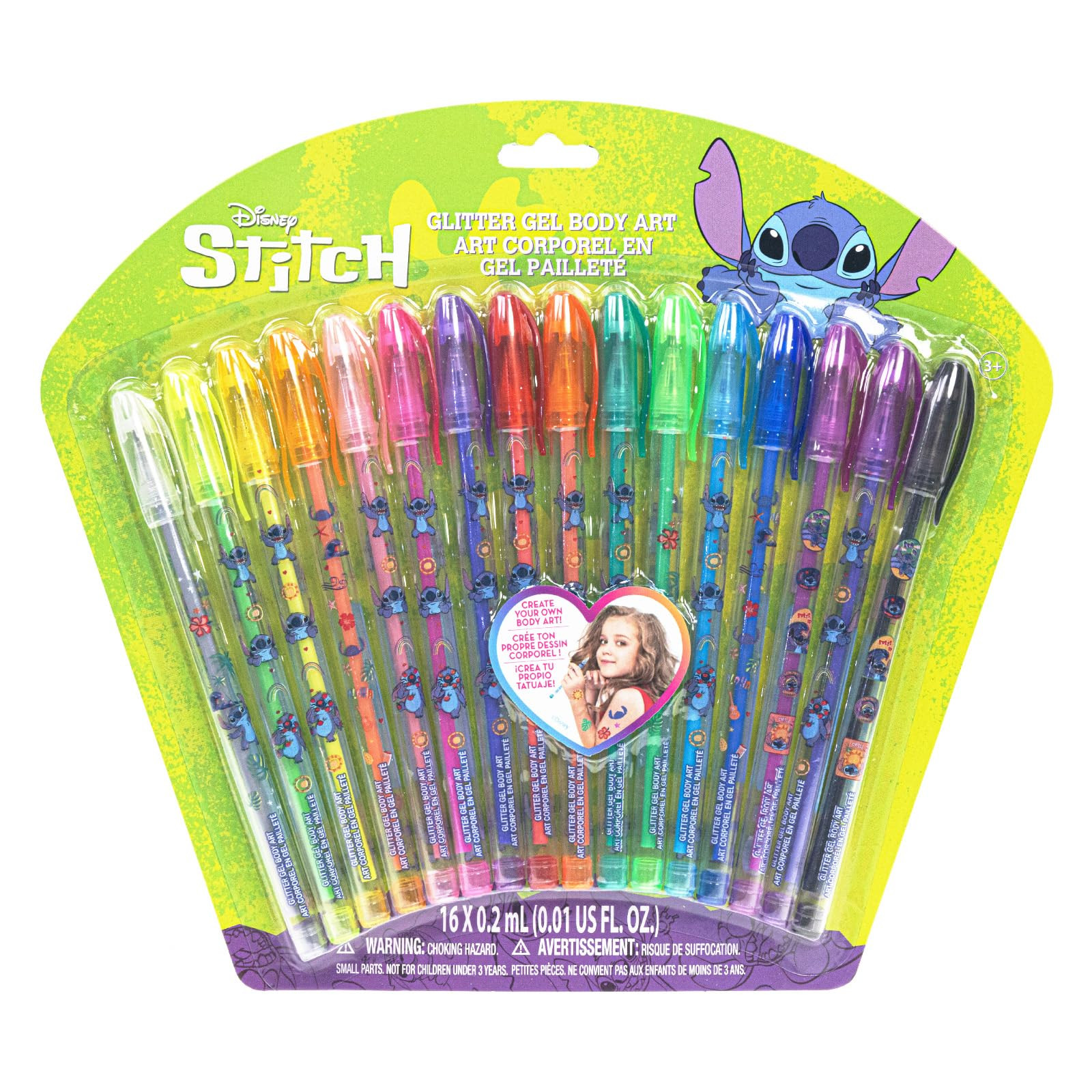 Disney Stitch 16 Piece Glitter Pen Body Art Set, Glittery and Bright Colors, Ages 3+ by Townley G... | Amazon (US)