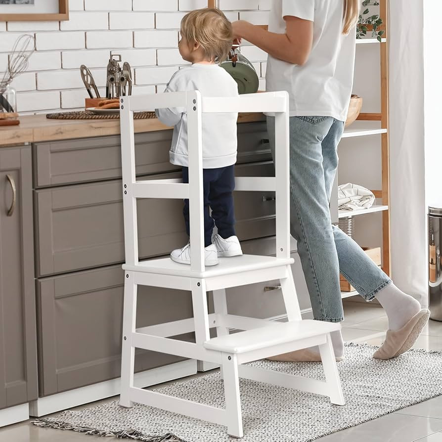 Kids Kitchen Step Stool, Standing Stool with Safety Rail for Toddlers 18 Months and Older, Safety... | Amazon (US)