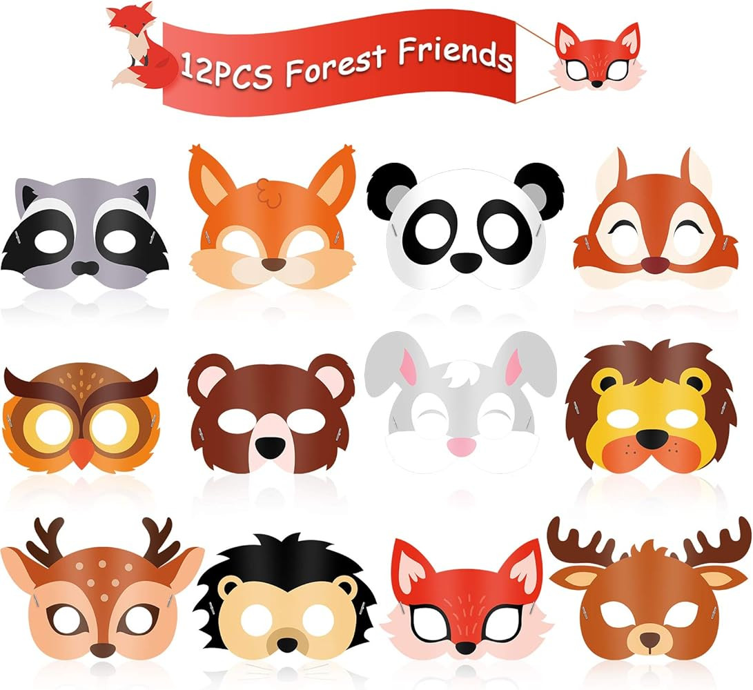 Blulu 12 Piece Kids Animal Masks Forest Friends Animals Cartoon Masks Jungle Woodland Animals The... | Amazon (US)