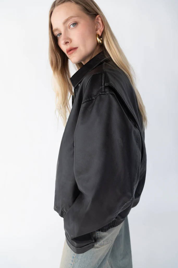 VINTAGE INSPIRED VEGAN LEATHER BOMBER JACKET | OAK + FORT