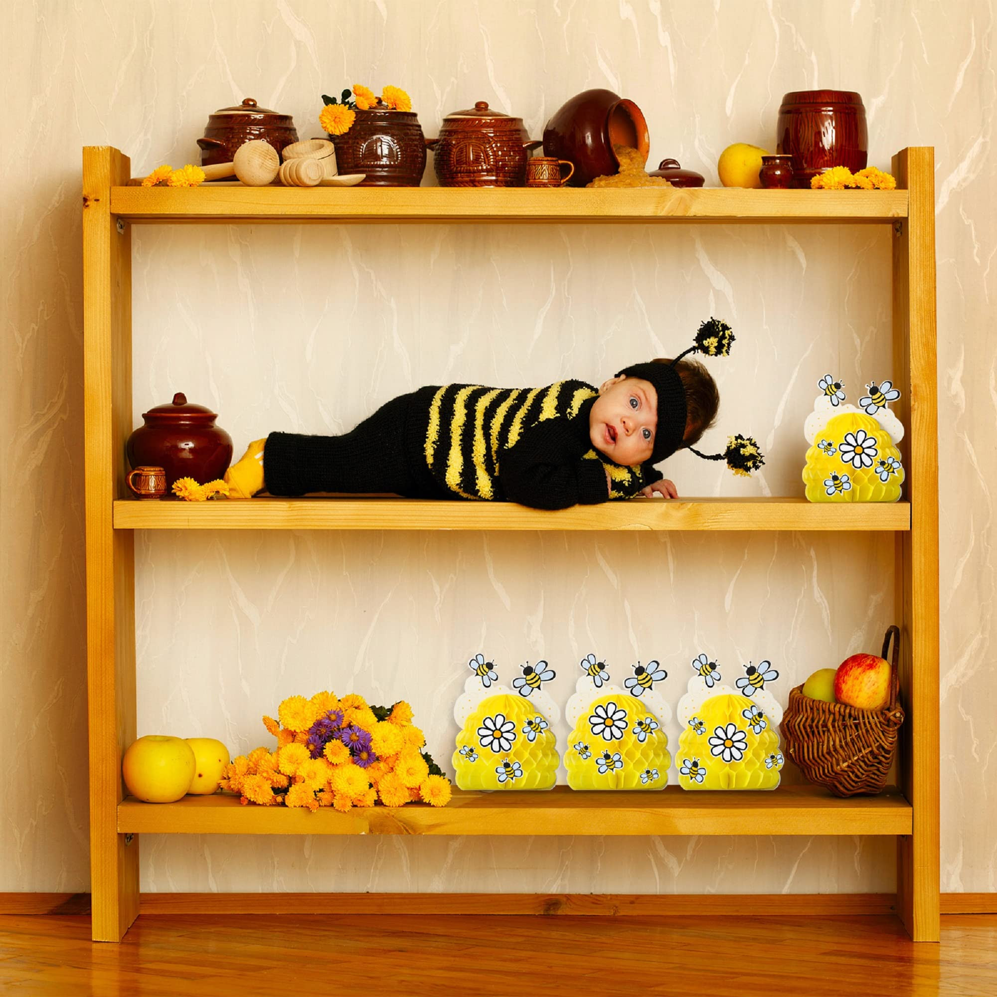 4 Pieces Honey Bee Centerpieces Honeycomb Decorations Yellow Bee Honeycomb Table Centerpieces wit... | Amazon (US)