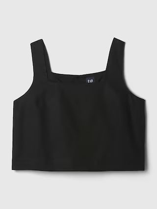 Linen-Blend Button-Back Cropped Tank Top | Gap (US)