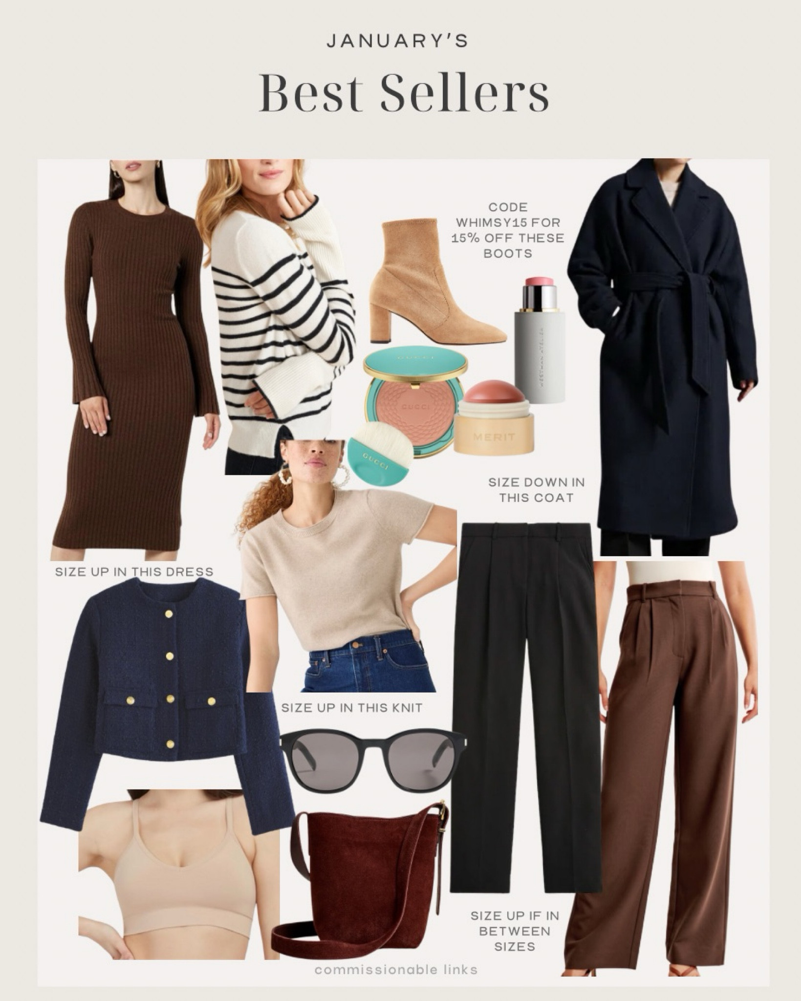 January bestsellers!
Sweater dress from Amazon
Wrap coat - size down!
Striped sweater
Cropped tweed jacket from
Abercrombie- on sale!
Trousers
Spanx bra
Ysl sunglasses
Madewell bucket bag
Blush
Bronzer
Suede boots 

#LTKSeasonal #LTKsalealert