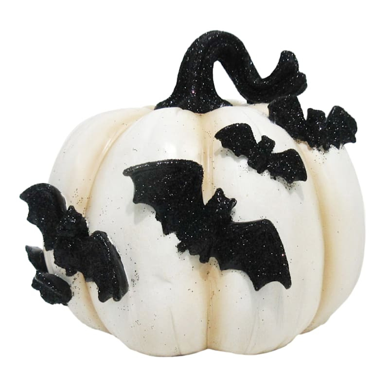 Erie Estates White Halloween Pumpkin with Bats, 5" | At Home