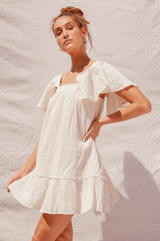 Dare To Be Darling Cream Flutter Sleeve Mini Dress | Lulus (US)