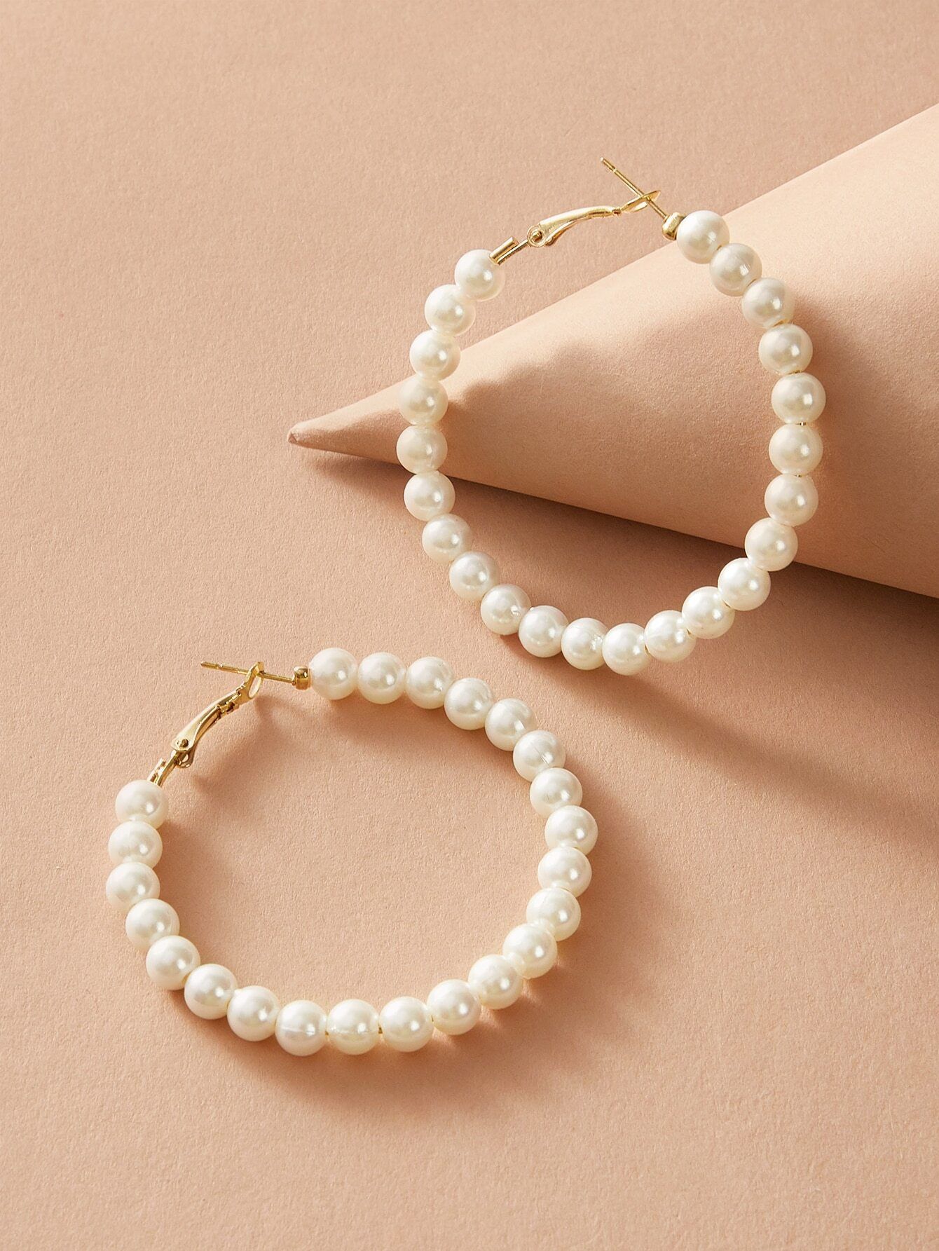 1pair Faux Pearl Beaded Hoop Earrings | SHEIN