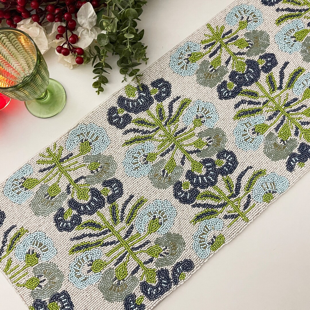 Spring table runner, handmade beaded, 13x36inch, multicolour | Etsy (US)