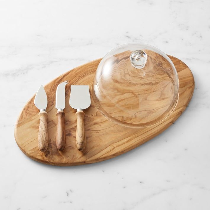 Olivewood Board with Cloche & Cheese Knives | Williams-Sonoma