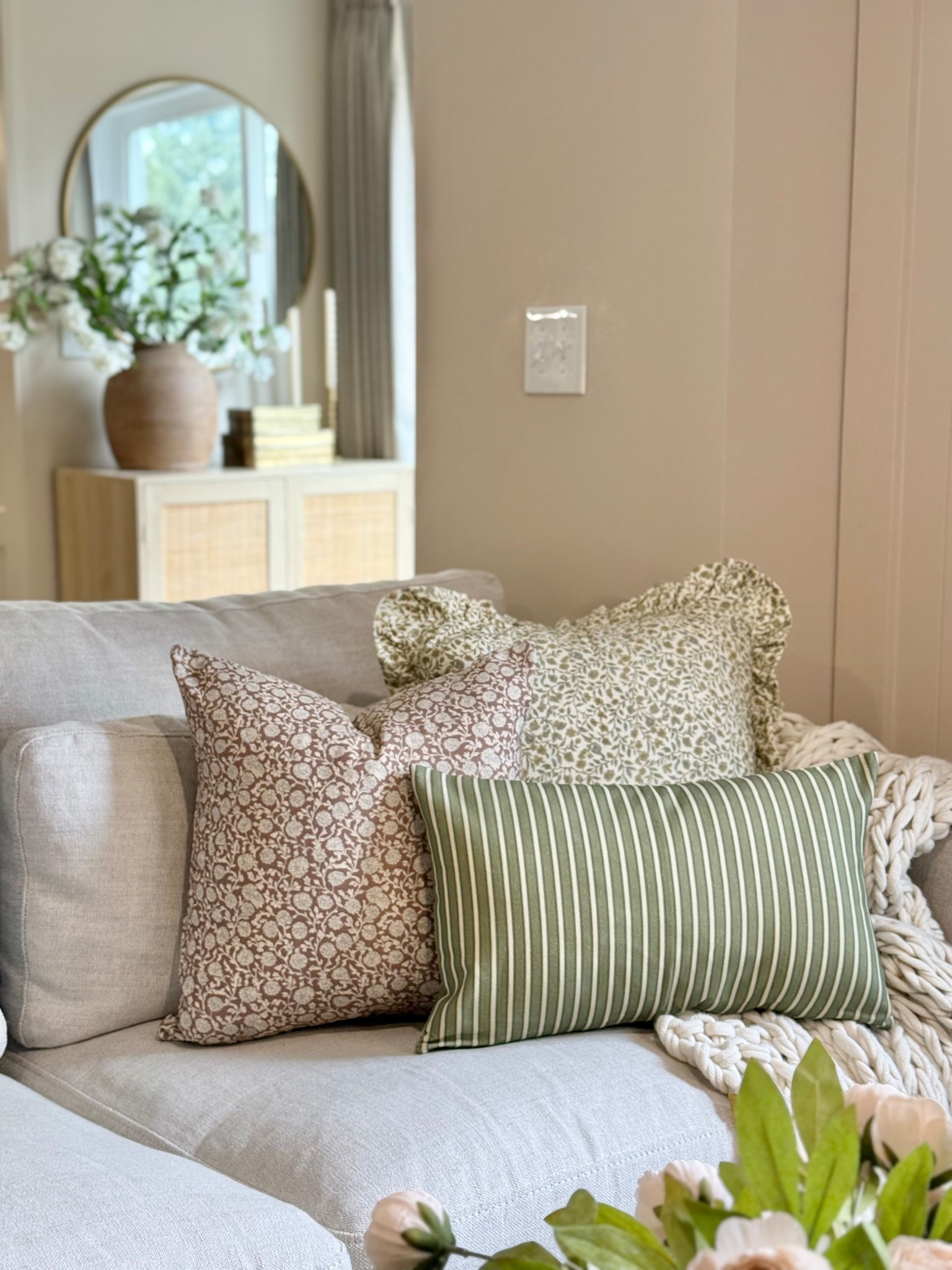 #ad Neutral Spring Pillow Covers

Follow @farmtotablecreations on Instagram for more cozy home finds 🤍

These @Woven Nook  pillow covers are one of my favorite ways to refresh a space for spring without a full makeover. The mix of soft florals and subtle stripes adds just enough pattern while still keeping everything calm, layered, and neutral. I love pairing different prints in similar tones to create that cozy, designer look that feels collected but not busy.

For reference: 18” in Meadow & Cleo + 12x20 in Beck
Insert tip: Size up one for square pillows (18” cover = 20” insert)

#pillows #throwpillows #pillowcovers #lumbarpillow #livingroomdecor #cozyhome #neutraldecor #springdecor #amazonhome #livingroomstyling

#LTKSaleAlert #LTKHome