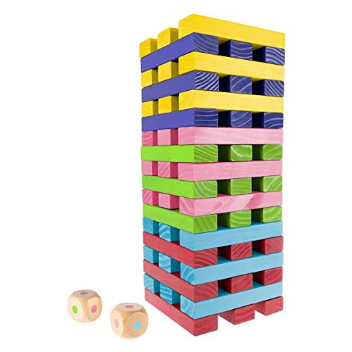 Hey! Play! Nontraditional Giant Wooden Blocks Tower Stacking Game with Dice, Outdoor Yard Game, for Adults, Kids, Boys and Girls (Rainbow Color) | Amazon (US)
