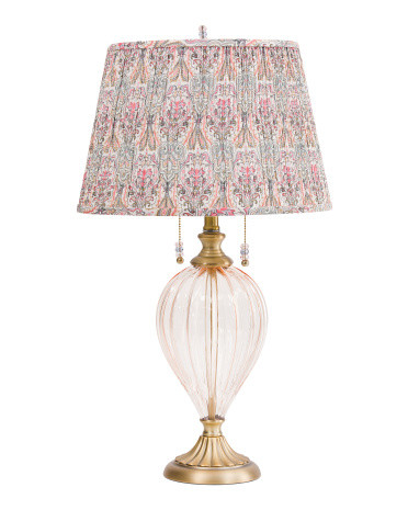27in Glass Metal Double Pull Printed Shade Table Lamp | TJ Maxx