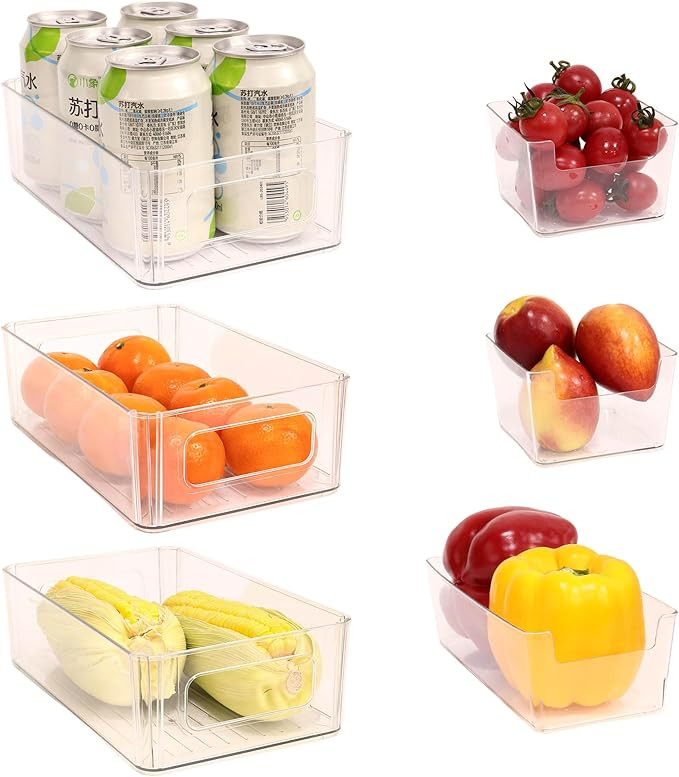 Refrigerator Organizer Bins 6 Pack Fridge Organizers with Handles Clear Freezer Storage Container... | Amazon (US)