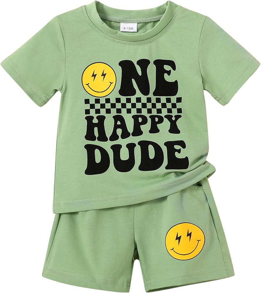 Happy Town Baby Boy Summer Clothes One Happy Dude 1st Birthday Outfits Smile Cool Short Sets | Amazon (US)