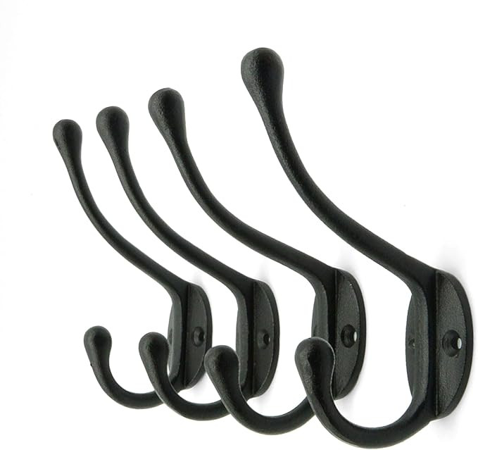 Craftsman Road Vintage Cast Iron Wall Hooks (Black Texture Finish, Set of 4) - Rustic, Farmhouse ... | Amazon (US)